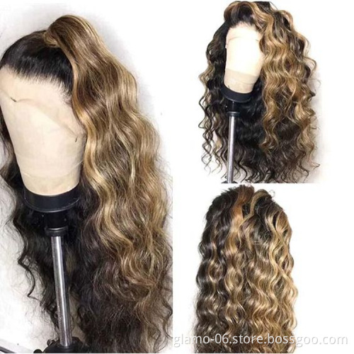 Highlight 1B Honey Brown Color Straight Human Hair Lace Front Wig Virgin Brazilian Hair Highlight Wig Transparent HD Frontal Wig